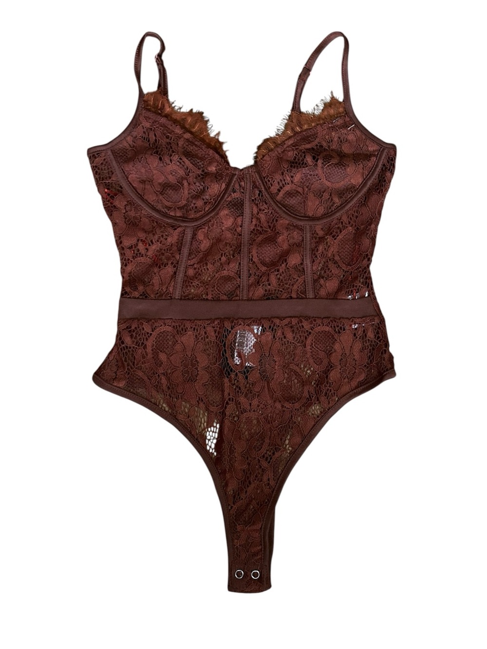 NWT Naanaa Cupped Lace Bodysuit - Size 2- Color: Coffee-6